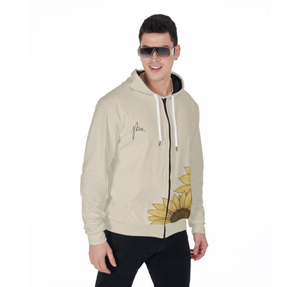All-Over Print Zip Up Hoodie with Pocket - Sunflower Signature Collection by Juli
