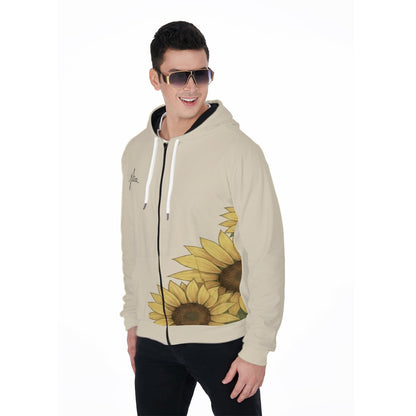 All-Over Print Zip Up Hoodie with Pocket - Sunflower Signature Collection by Juli