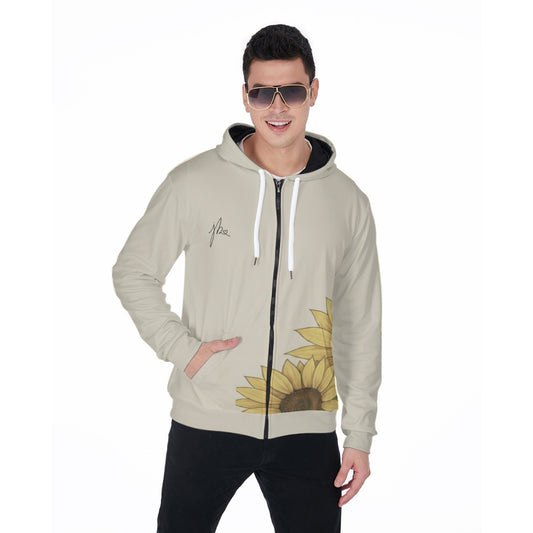 All-Over Print Men's Heavy Fleece Zip Up Hoodie - Sunflower Signature Collection by Juli