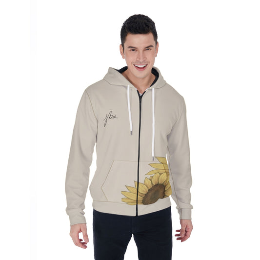 All-Over Print Men's Mirco Fleece Zip Up Hoodie - Sunflower Signature Collection by Juli
