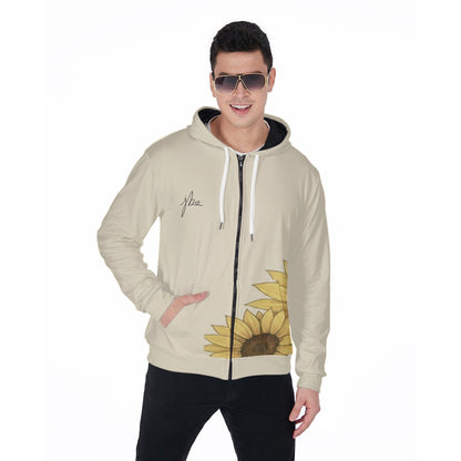 All-Over Print Zip Up Hoodie with Pocket - Sunflower Signature Collection by Juli