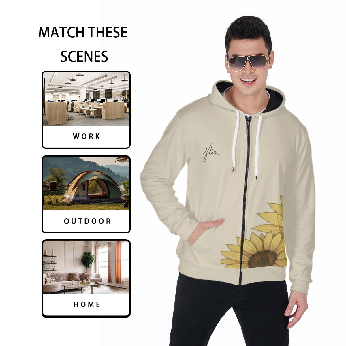 All-Over Print Zip Up Hoodie with Pocket - Sunflower Signature Collection by Juli