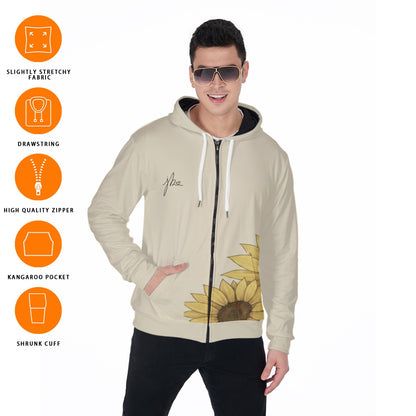 All-Over Print Zip Up Hoodie with Pocket - Sunflower Signature Collection by Juli